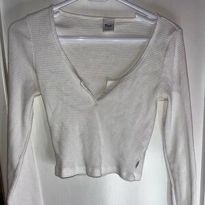 Aritzia White Waffle Long Sleeve with V neckline Size M